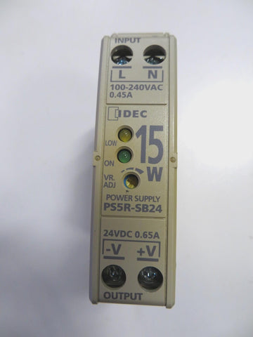 IDEC PS5R-SB24 Power Supply(24 VDC 0.65A 15W/ 100-240 VAC 0.45A 50/60Hz)