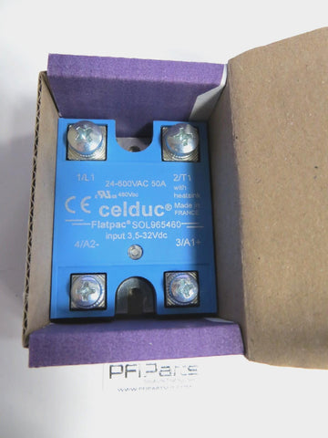 Celduc SOL965460 SSR 50A - 24-600VAC - Control 3.5-32VDC - LED - Regulated Input - PFIParts